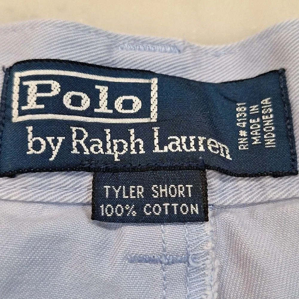 Vintage‎ Polo Ralph Lauren Light Blue Pleated Chinos Tyler Shorts 90s Sz 34-36